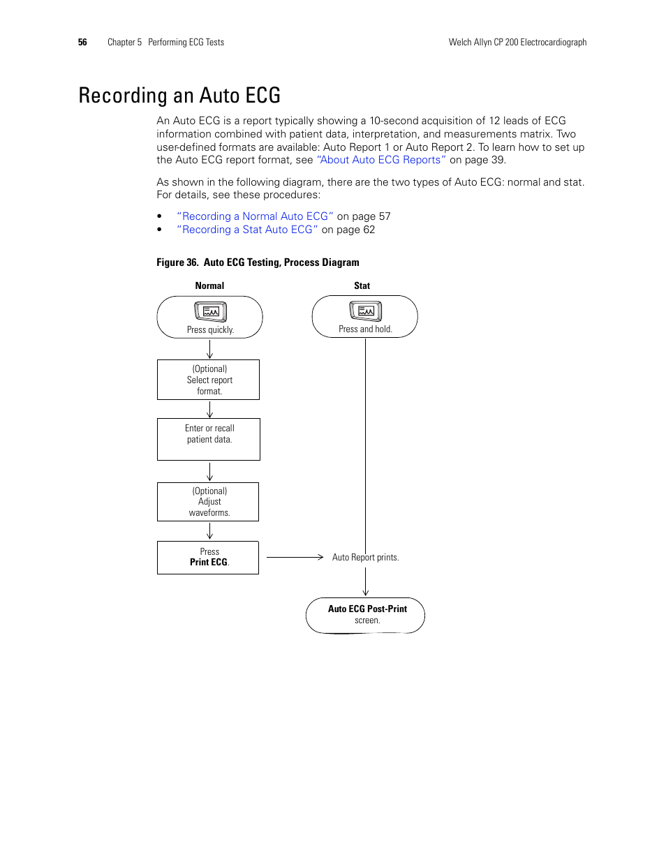 Recording an auto ecg | Welch Allyn CP 200 12-Lead Resting Electrocardiograph - User Manual User Manual | Page 60 / 112