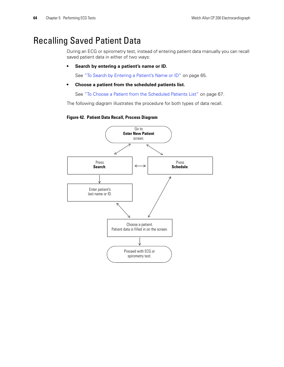 Recalling saved patient data | Welch Allyn CP 200 12-Lead Resting Electrocardiograph - User Manual User Manual | Page 68 / 112
