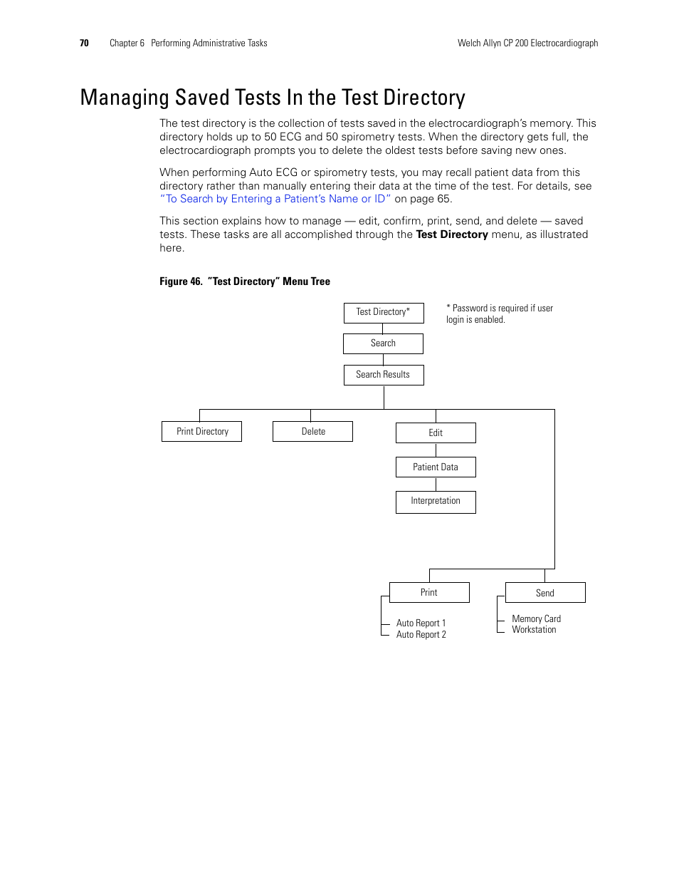 Managing saved tests in the test directory, Managing saved tests in the test, Directory | Managing saved, Tests in the test directory, Managing saved tests, In the test directory | Welch Allyn CP 200 12-Lead Resting Electrocardiograph - User Manual User Manual | Page 74 / 112