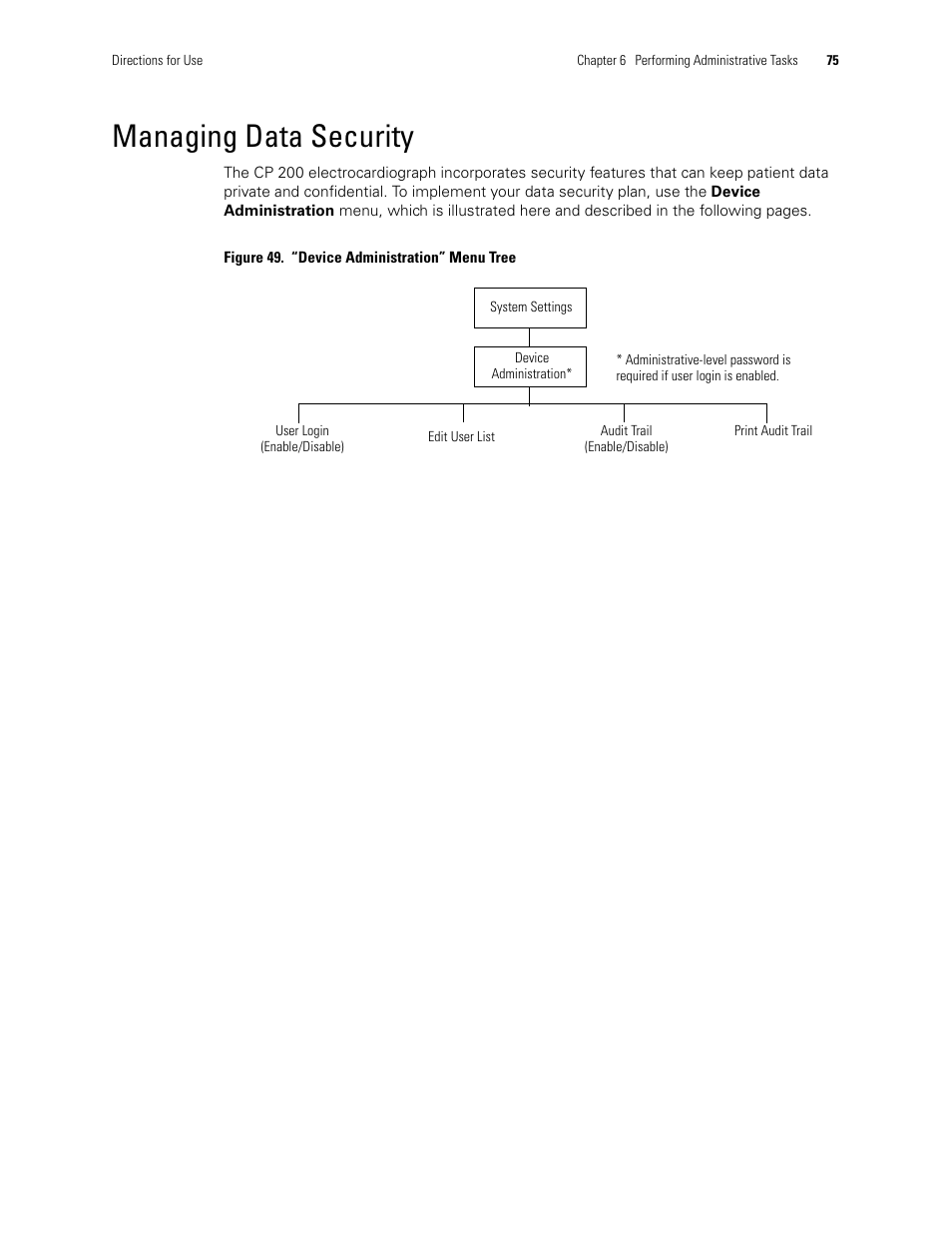 Managing data security, Managing data, Security | Welch Allyn CP 200 12-Lead Resting Electrocardiograph - User Manual User Manual | Page 79 / 112