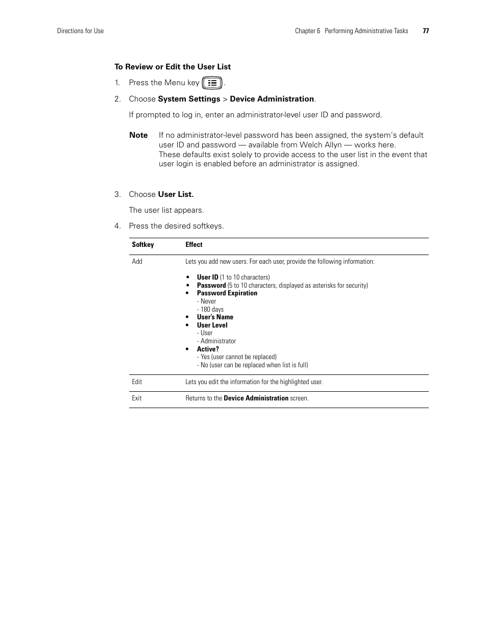 To review or edit the user list | Welch Allyn CP 200 12-Lead Resting Electrocardiograph - User Manual User Manual | Page 81 / 112