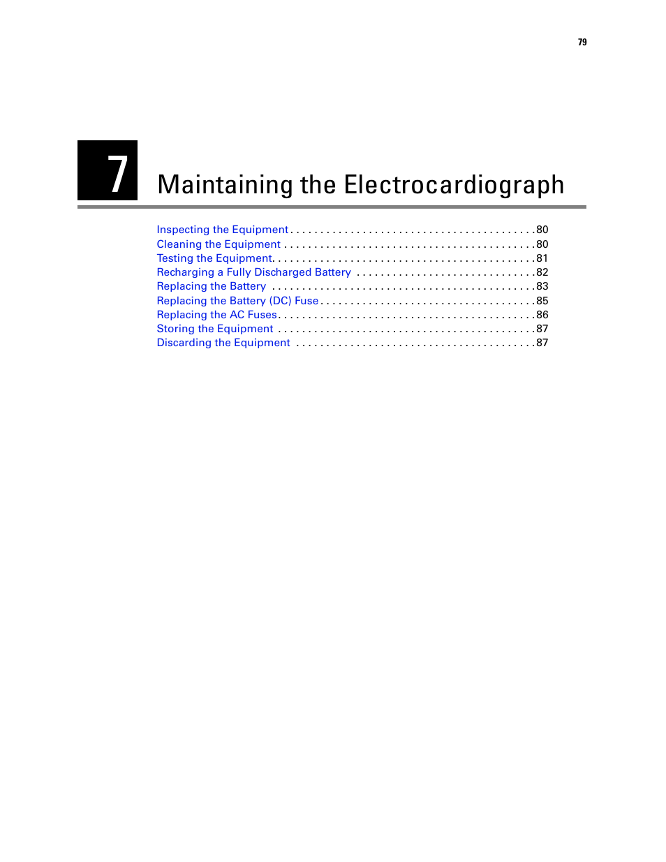 Maintaining the electrocardiograph, 7 - maintaining the electrocardiograph | Welch Allyn CP 200 12-Lead Resting Electrocardiograph - User Manual User Manual | Page 83 / 112