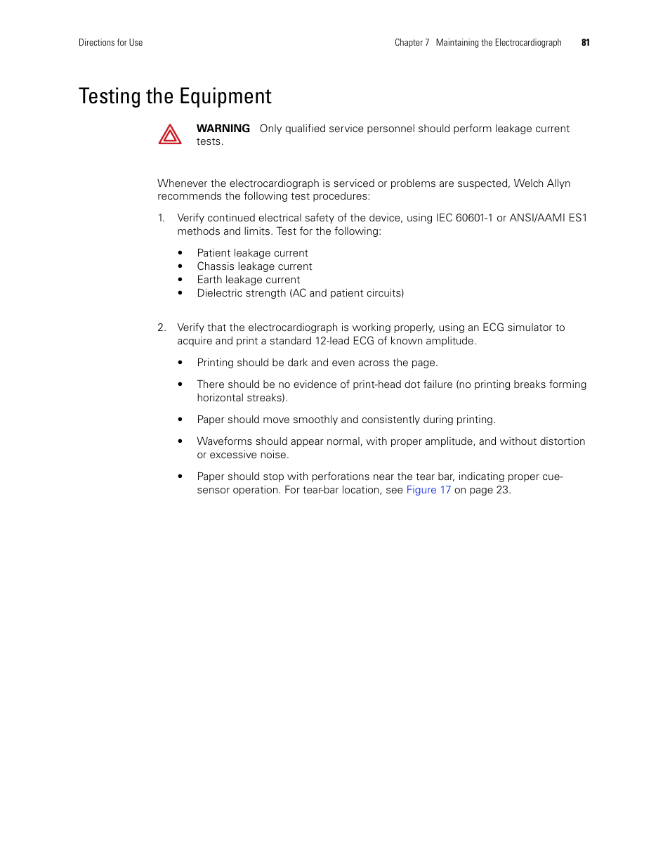 Testing the equipment, Step 2 | Welch Allyn CP 200 12-Lead Resting Electrocardiograph - User Manual User Manual | Page 85 / 112