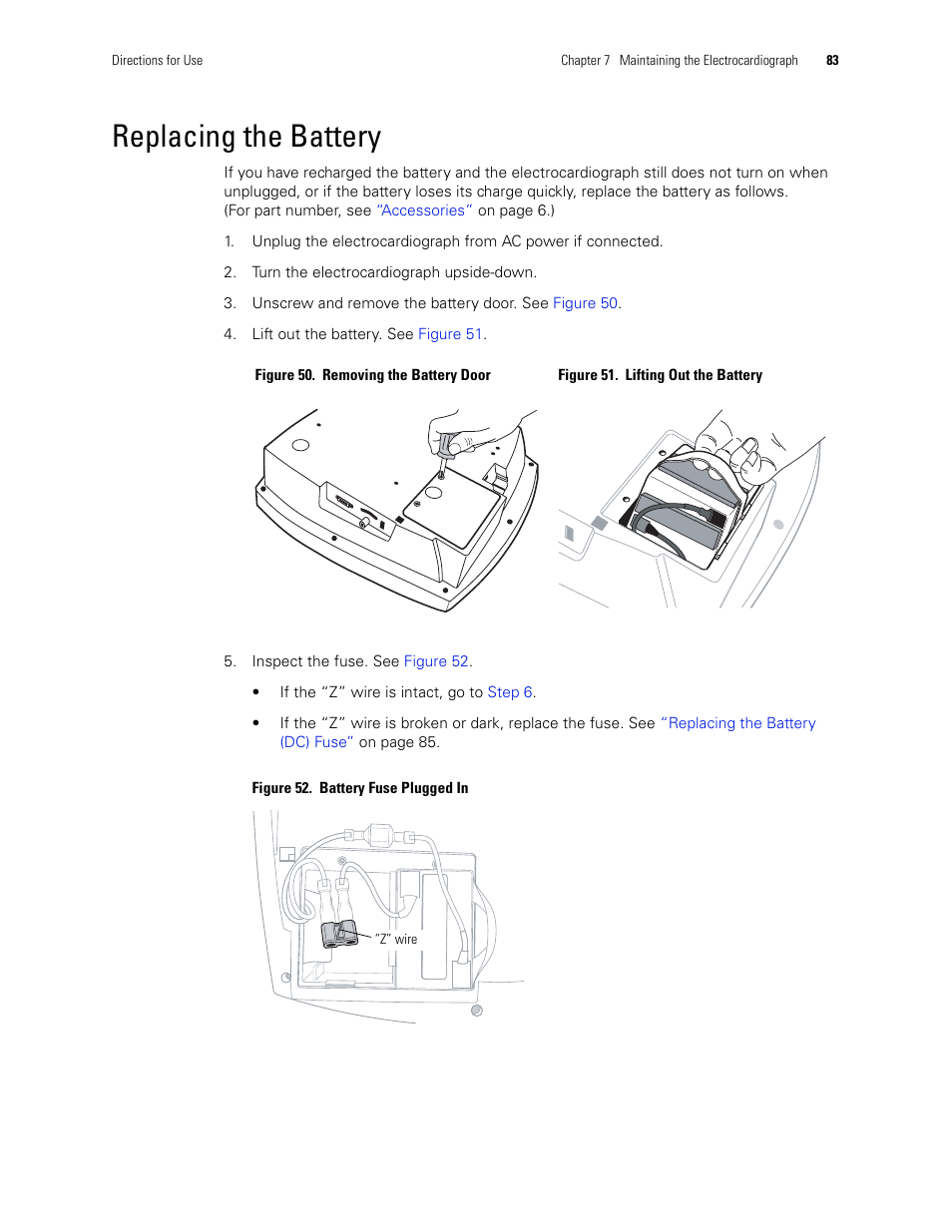 Replacing the battery, Battery, Figure 51 | Welch Allyn CP 200 12-Lead Resting Electrocardiograph - User Manual User Manual | Page 87 / 112