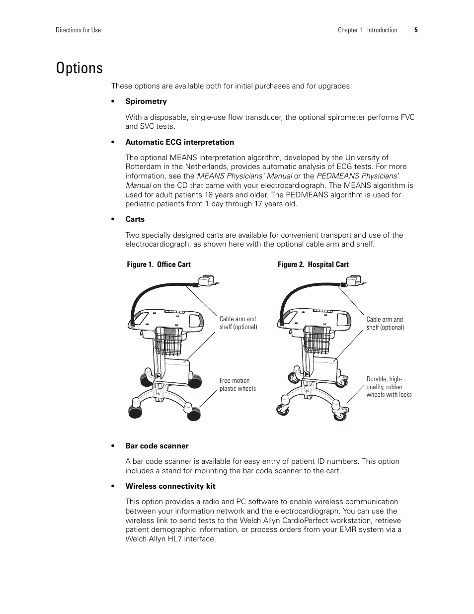 Options | Welch Allyn CP 200 12-Lead Resting Electrocardiograph - User Manual User Manual | Page 9 / 112