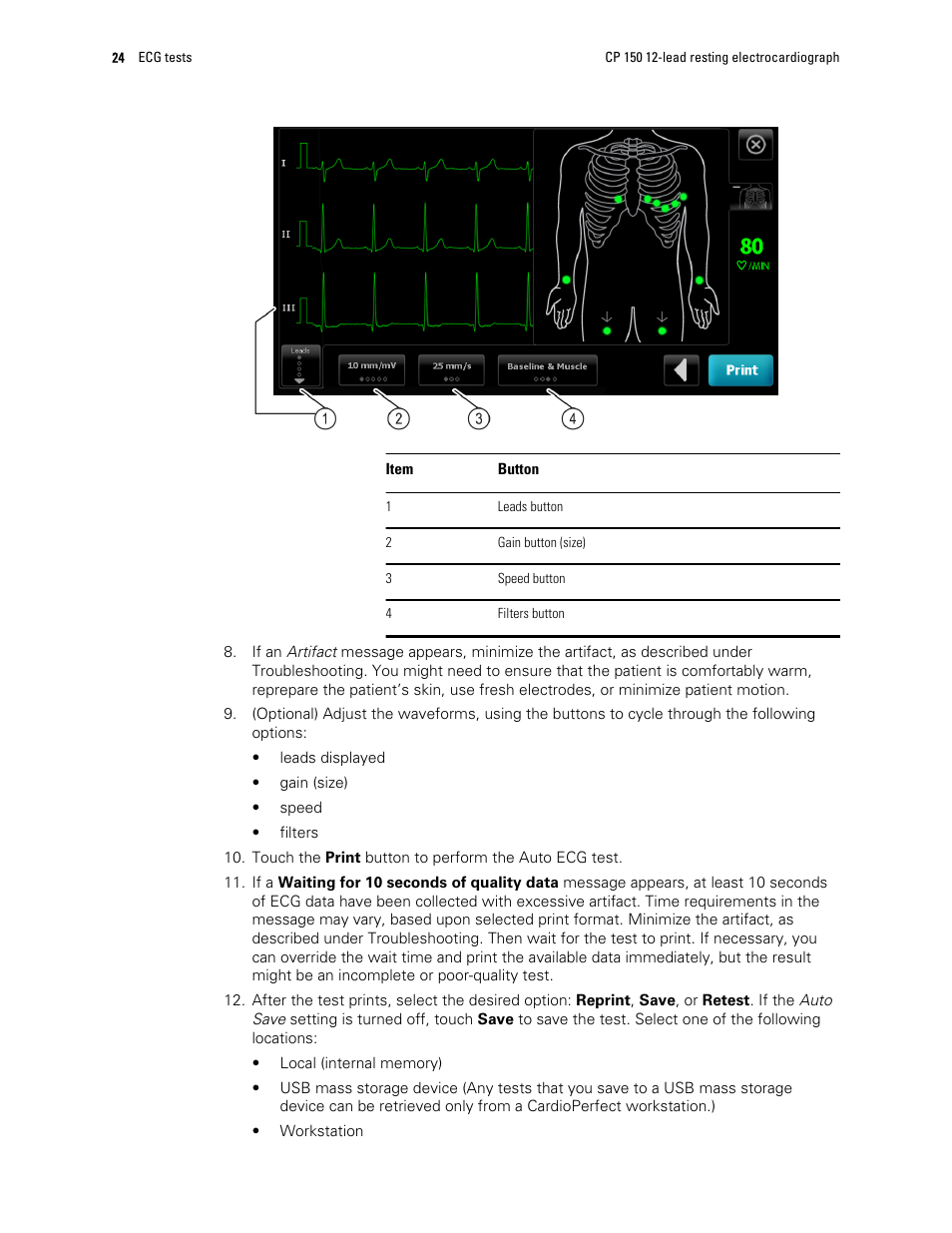 Welch Allyn CP 150 12-lead resting electrocardiograph v.1.00.XX - User Manual User Manual | Page 28 / 58