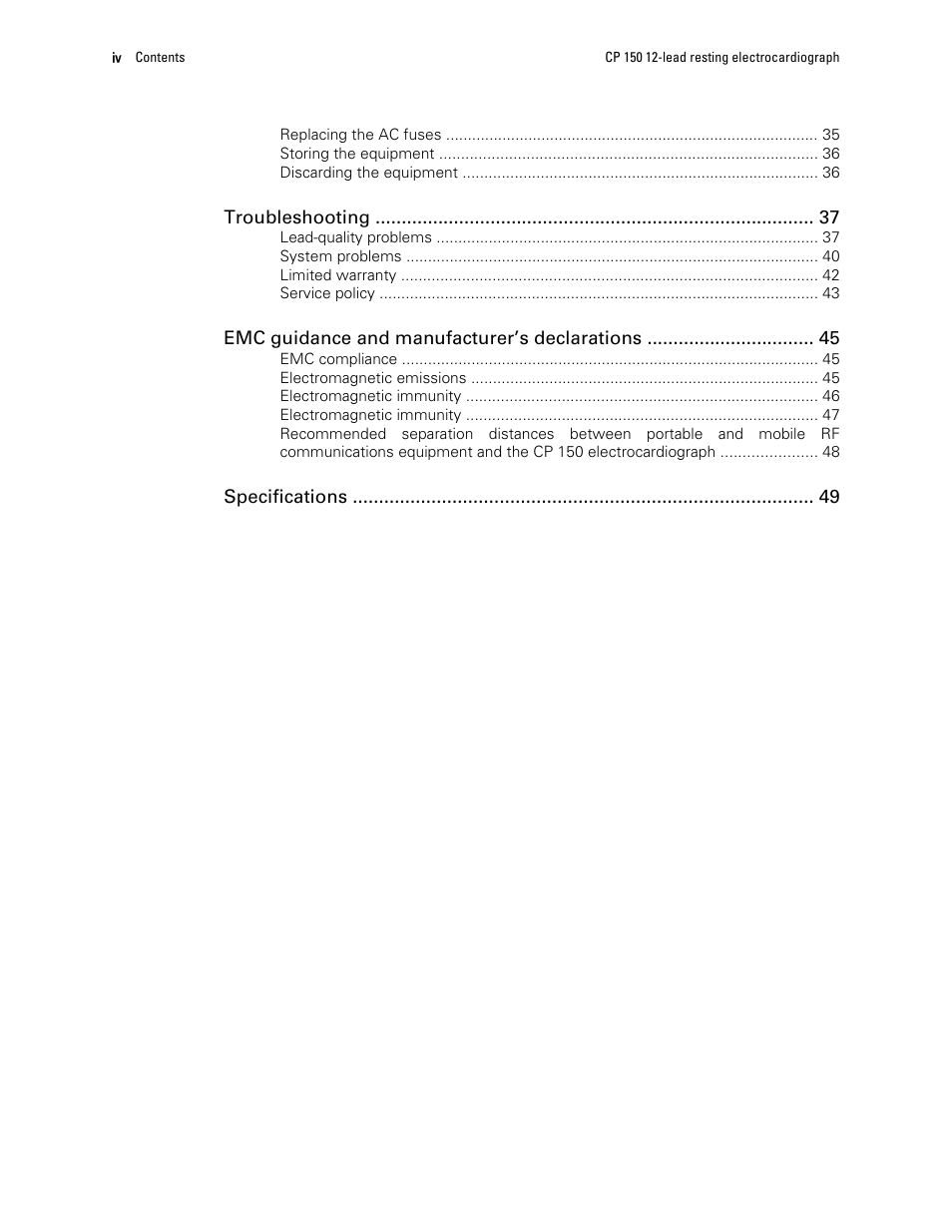 Welch Allyn CP 150 12-lead resting electrocardiograph v.1.00.XX - User Manual User Manual | Page 4 / 58