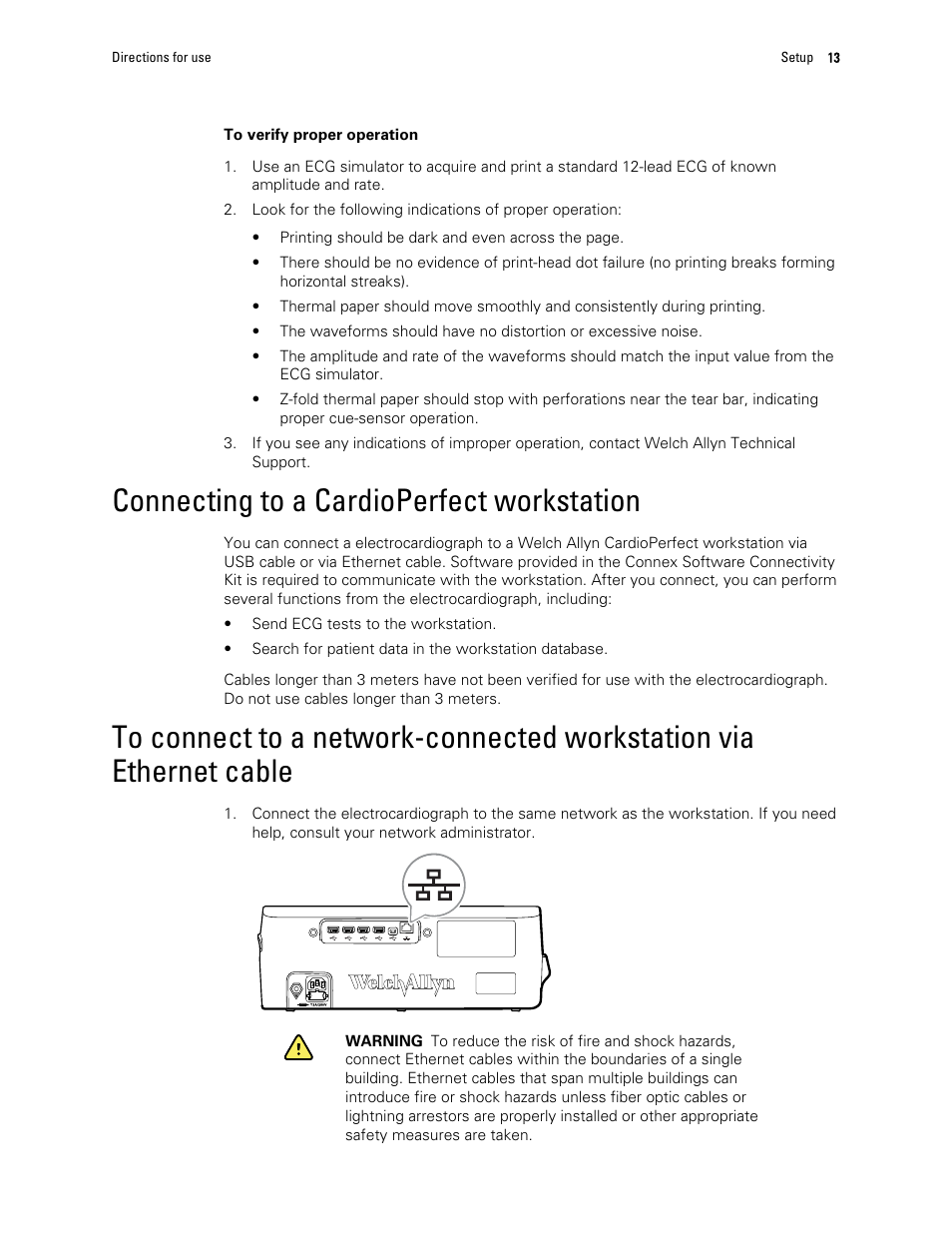 Connecting to a cardioperfect workstation | Welch Allyn CP 150 12-lead resting electrocardiograph v.2.00.XX - User Manual User Manual | Page 17 / 58