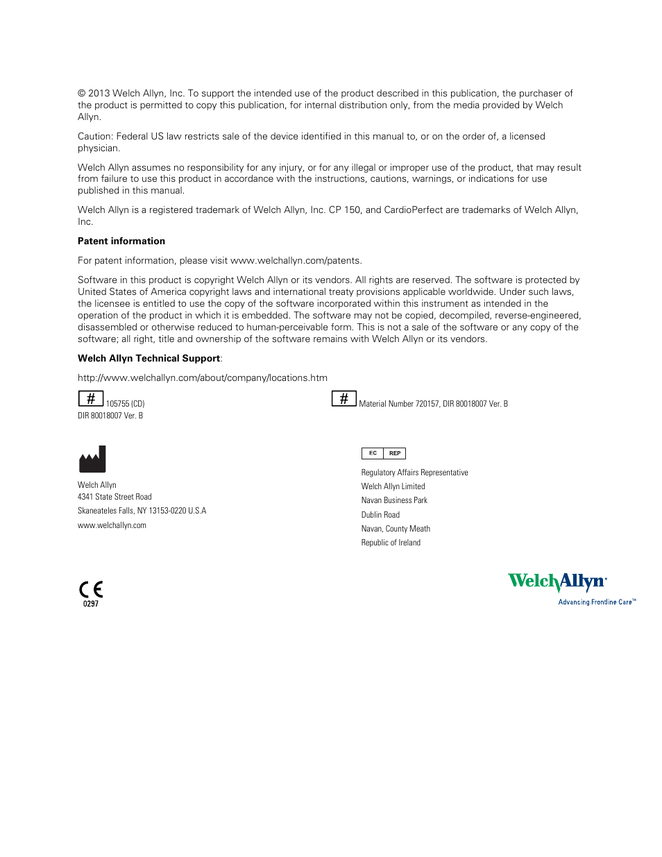 Welch Allyn CP 150 12-lead resting electrocardiograph v.2.00.XX - User Manual User Manual | Page 2 / 58