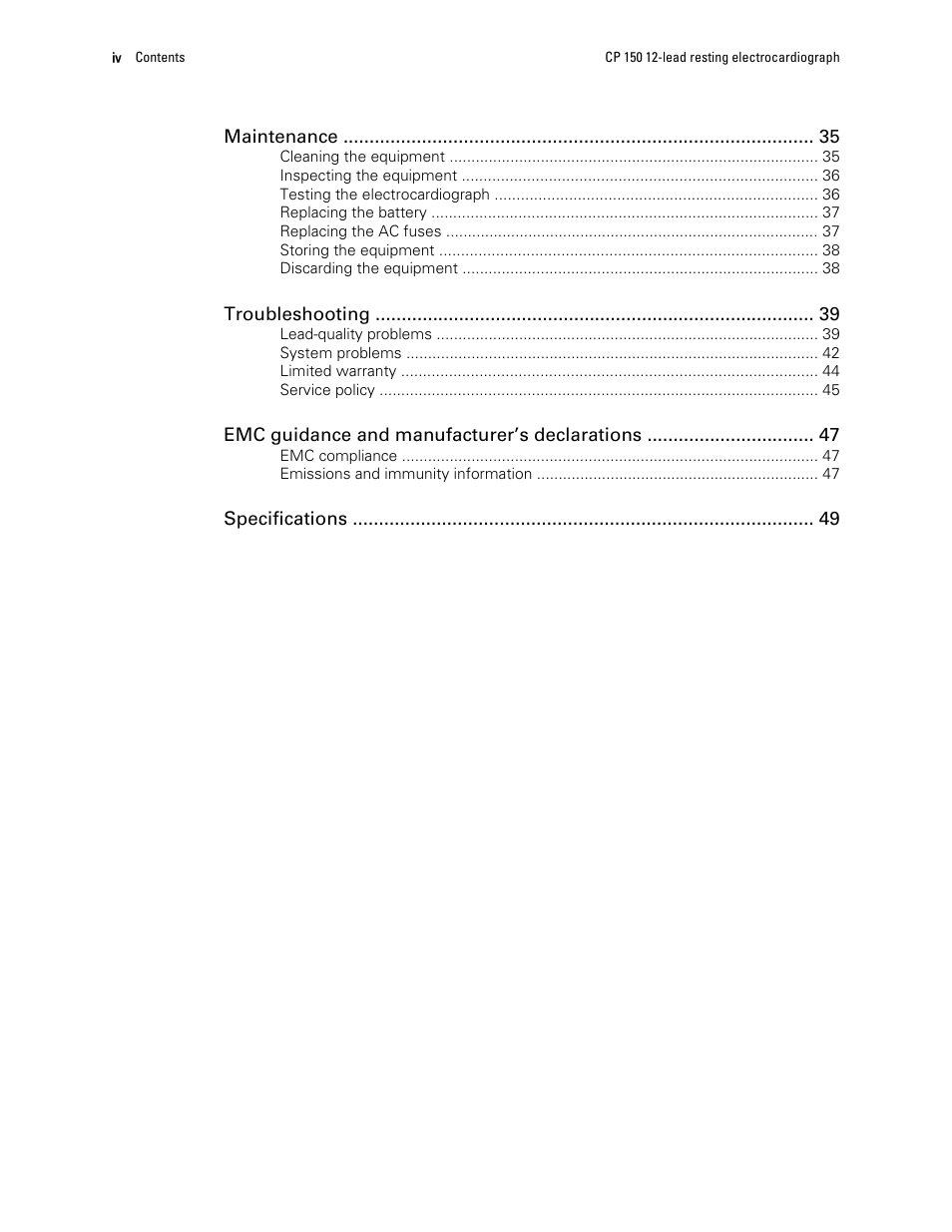 Welch Allyn CP 150 12-lead resting electrocardiograph v.2.00.XX - User Manual User Manual | Page 4 / 58