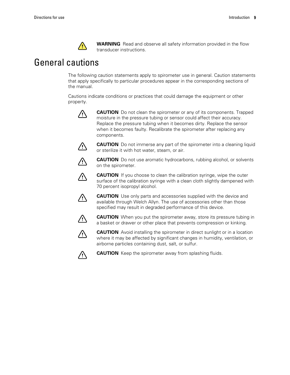 General cautions | Welch Allyn CP 150 spirometry option - User Manual User Manual | Page 13 / 68