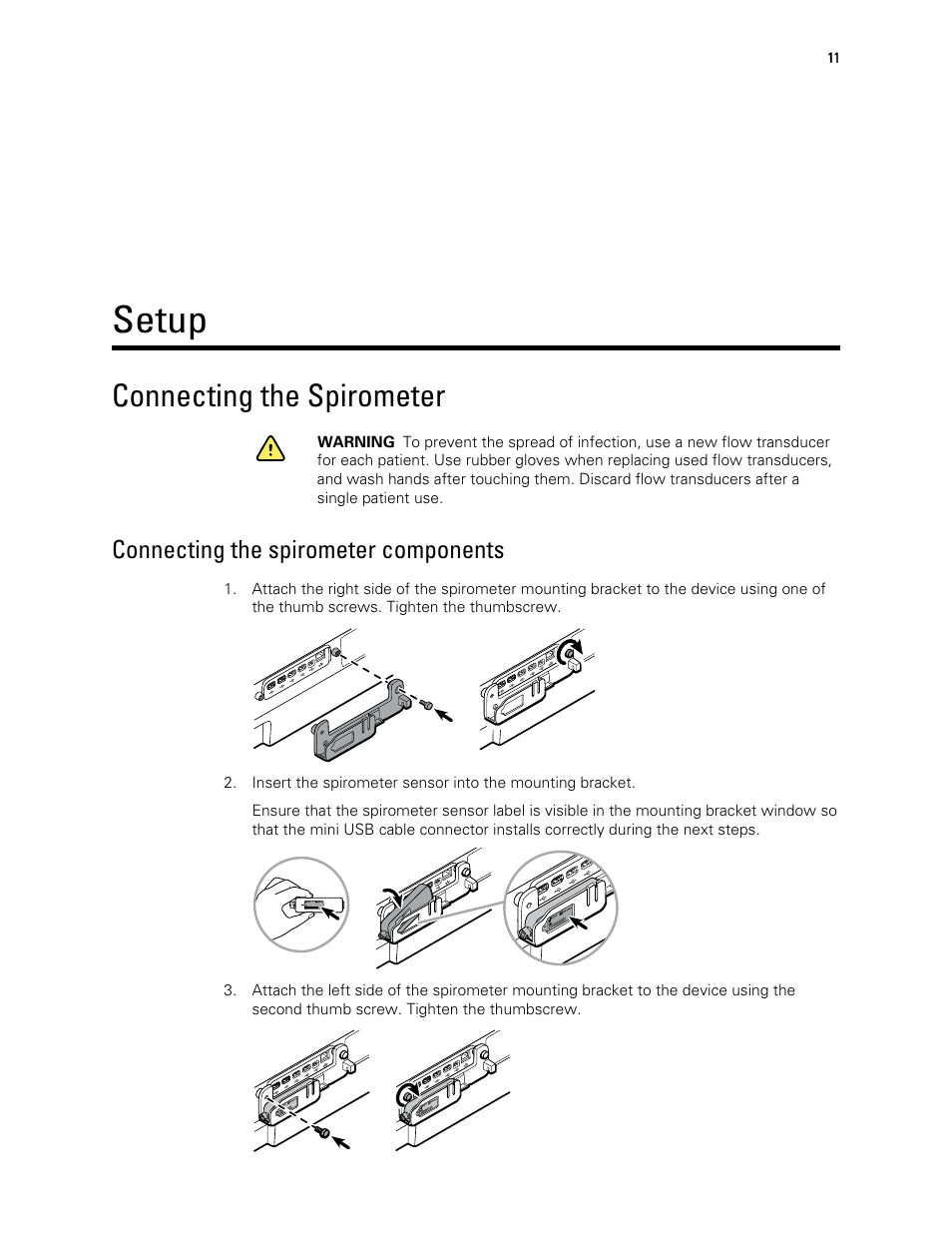Setup, Connecting the spirometer, Connecting the spirometer components | Welch Allyn CP 150 spirometry option - User Manual User Manual | Page 15 / 68