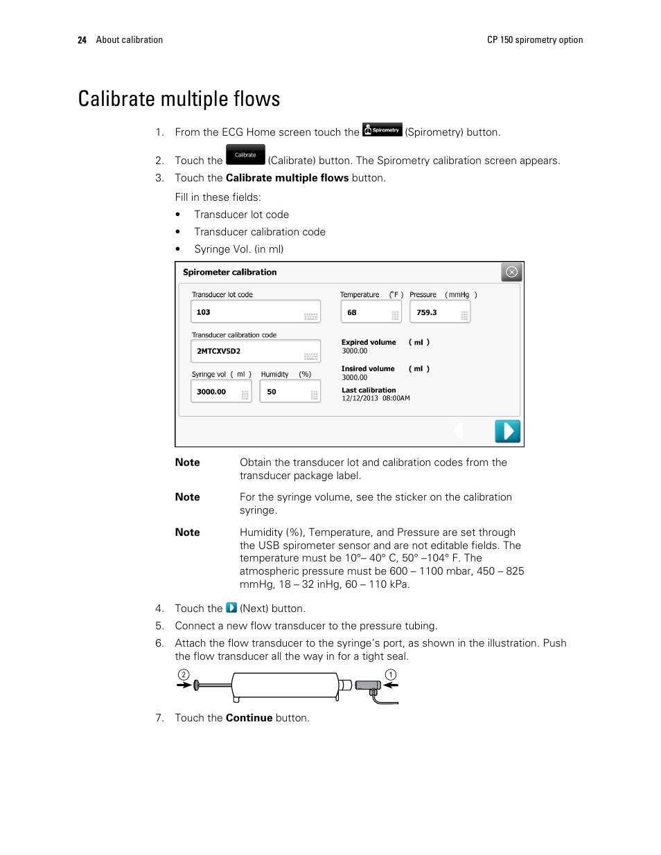Calibrate multiple flows | Welch Allyn CP 150 spirometry option - User Manual User Manual | Page 28 / 68