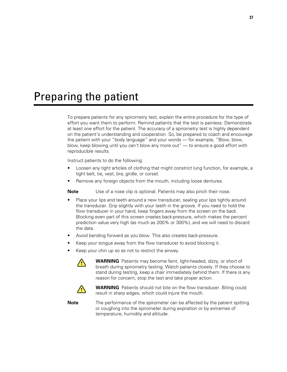 Preparing the patient | Welch Allyn CP 150 spirometry option - User Manual User Manual | Page 31 / 68