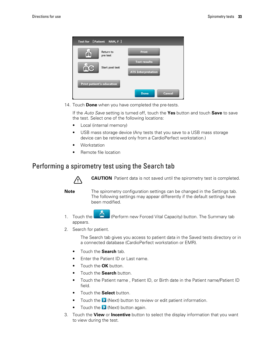 Performing a spirometry test using the search tab | Welch Allyn CP 150 spirometry option - User Manual User Manual | Page 37 / 68