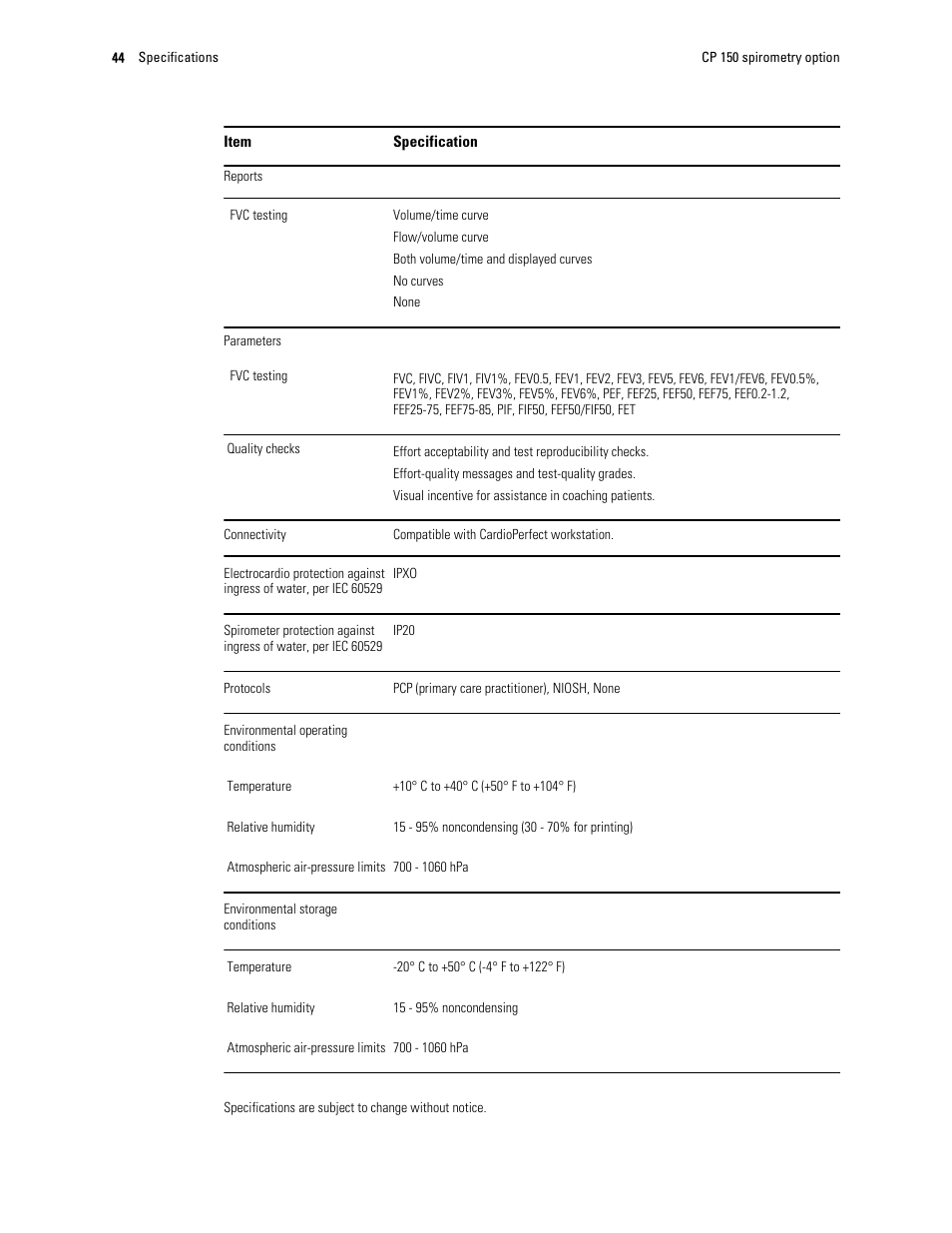 Welch Allyn CP 150 spirometry option - User Manual User Manual | Page 48 / 68