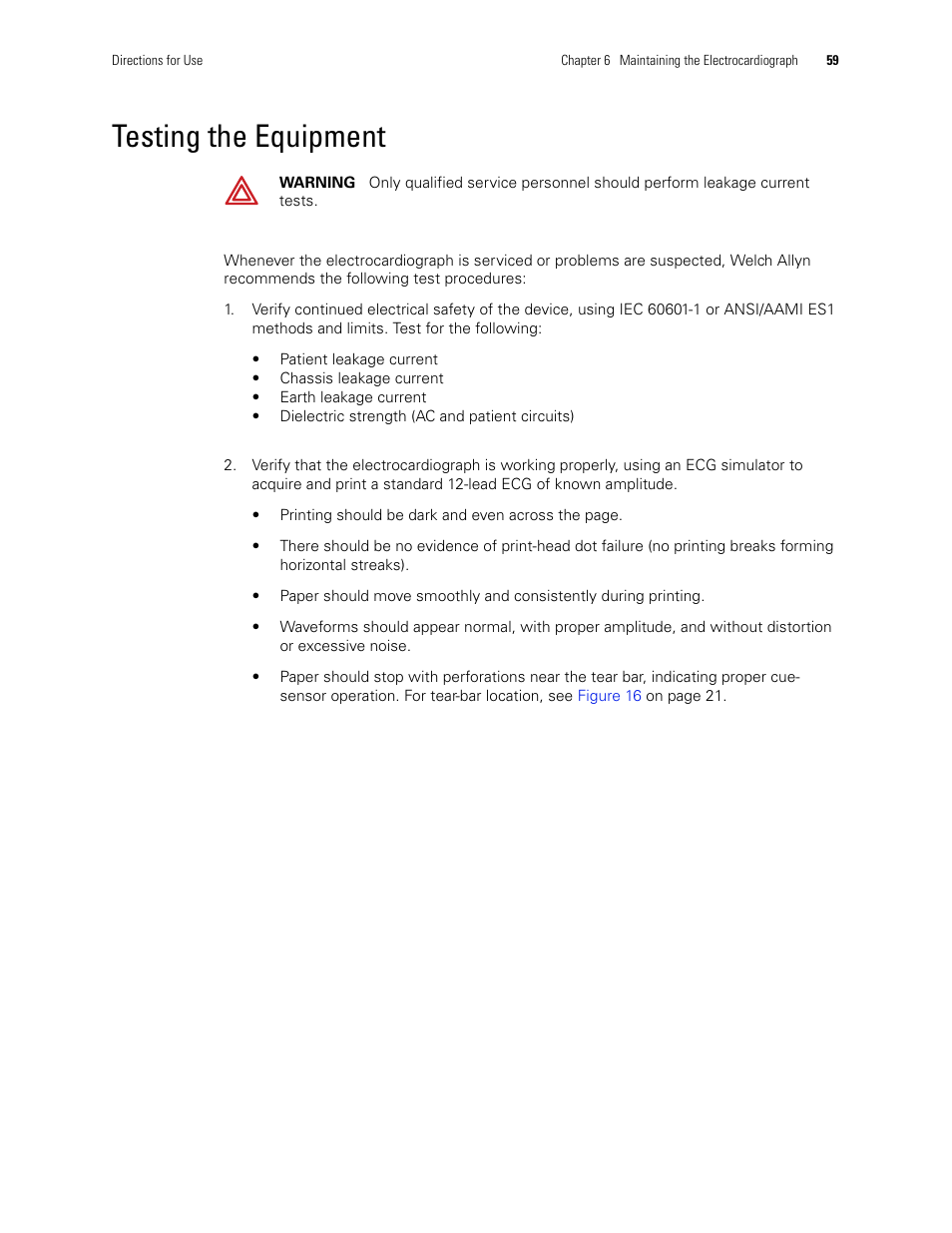 Testing the equipment, Step 2 | Welch Allyn CP 100 12-Lead Resting Electrocardiograph - User Manual User Manual | Page 63 / 90