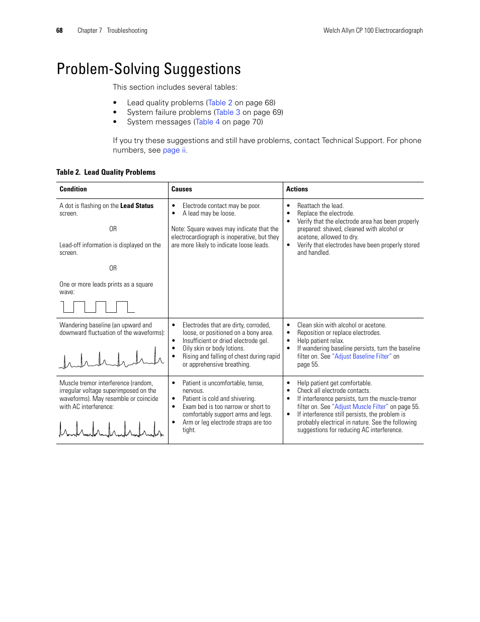 Problem-solving suggestions | Welch Allyn CP 100 12-Lead Resting Electrocardiograph - User Manual User Manual | Page 72 / 90