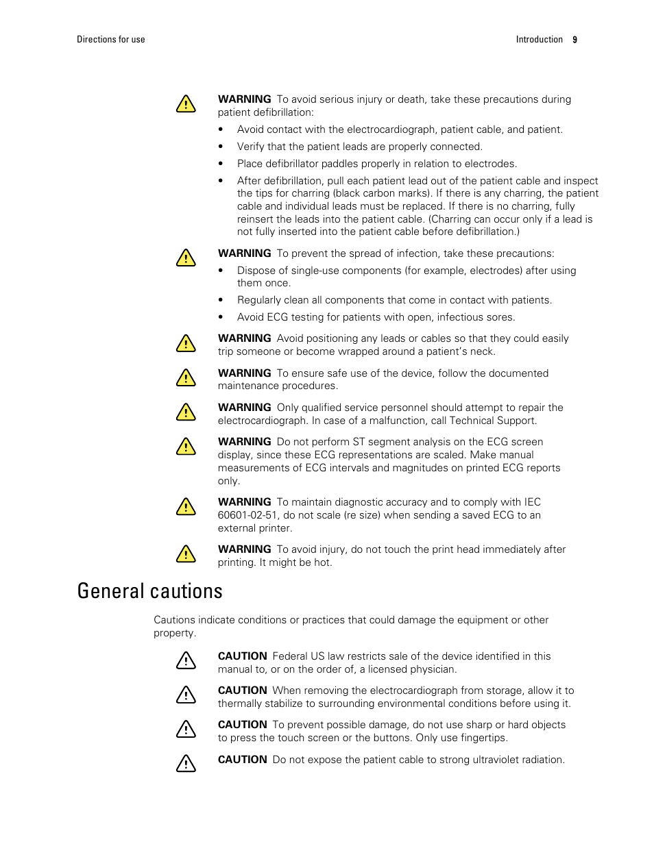 General cautions | Welch Allyn CP 50 Plus 12-lead resting electrocardiograph - User Manual User Manual | Page 13 / 52
