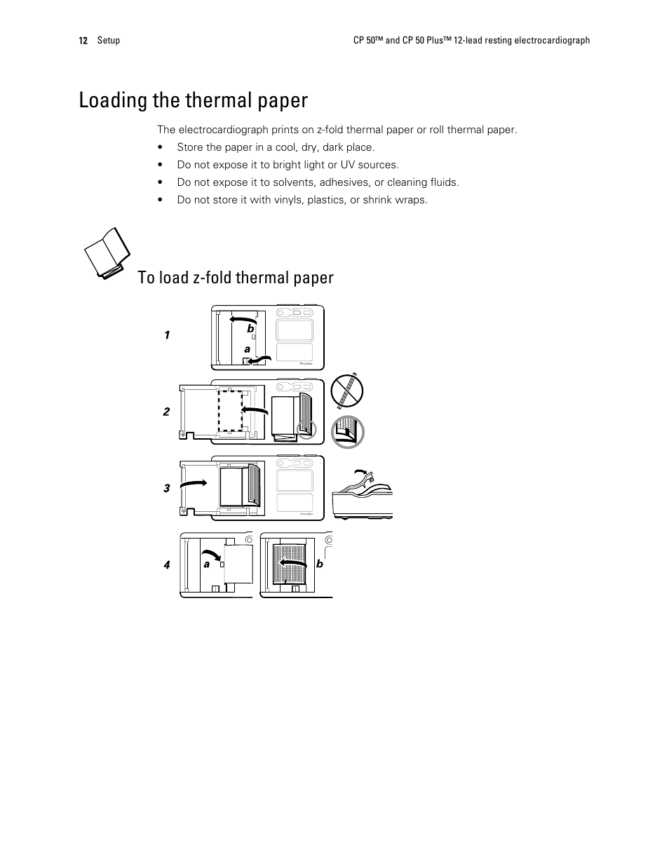 Loading the thermal paper, To load z-fold thermal paper | Welch Allyn CP 50 Plus 12-lead resting electrocardiograph - User Manual User Manual | Page 16 / 52