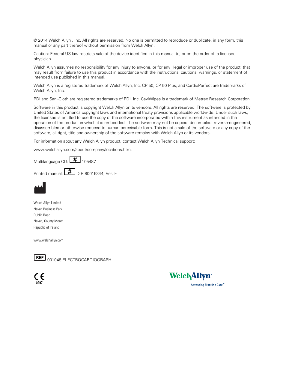 Welch Allyn CP 50 Plus 12-lead resting electrocardiograph - User Manual User Manual | Page 2 / 52