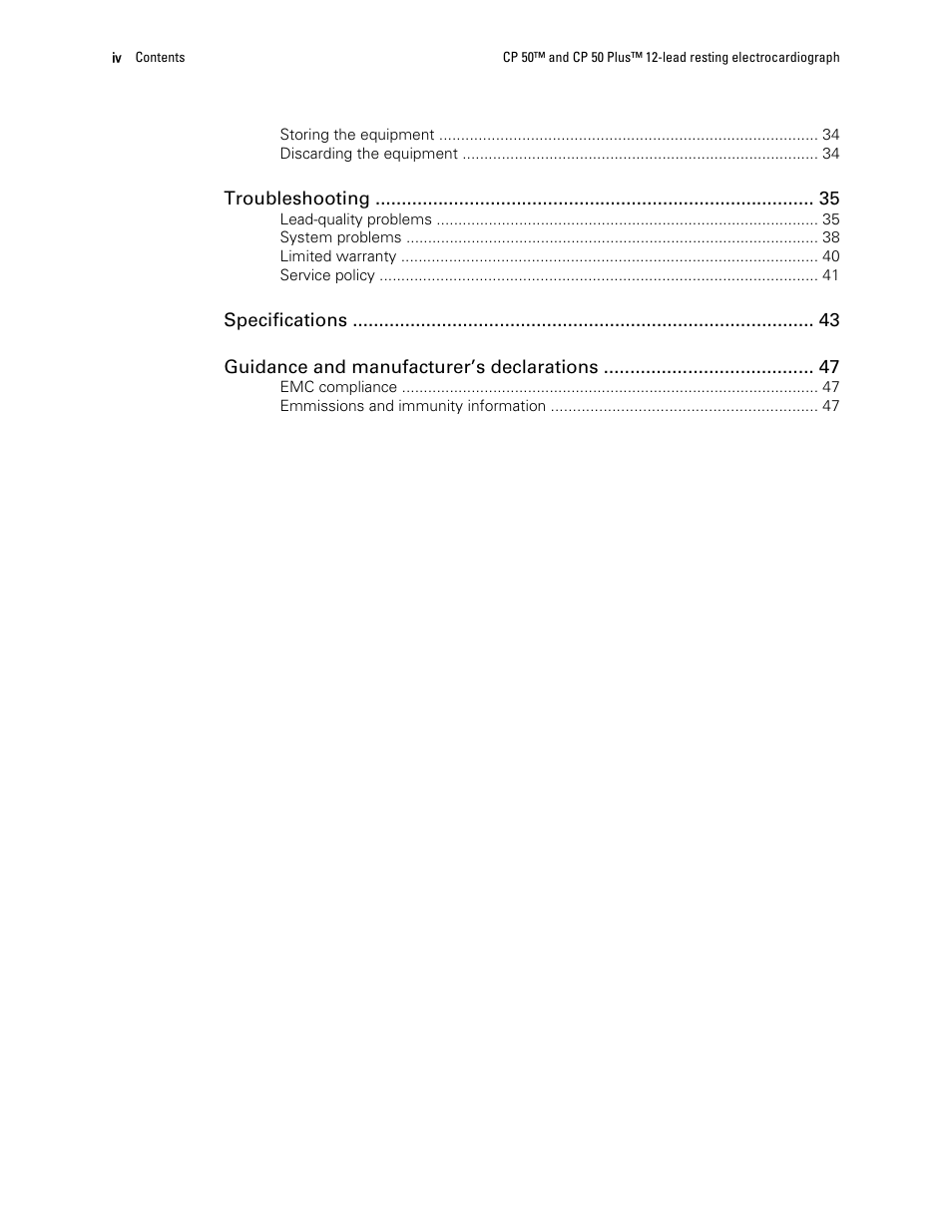 Welch Allyn CP 50 Plus 12-lead resting electrocardiograph - User Manual User Manual | Page 4 / 52