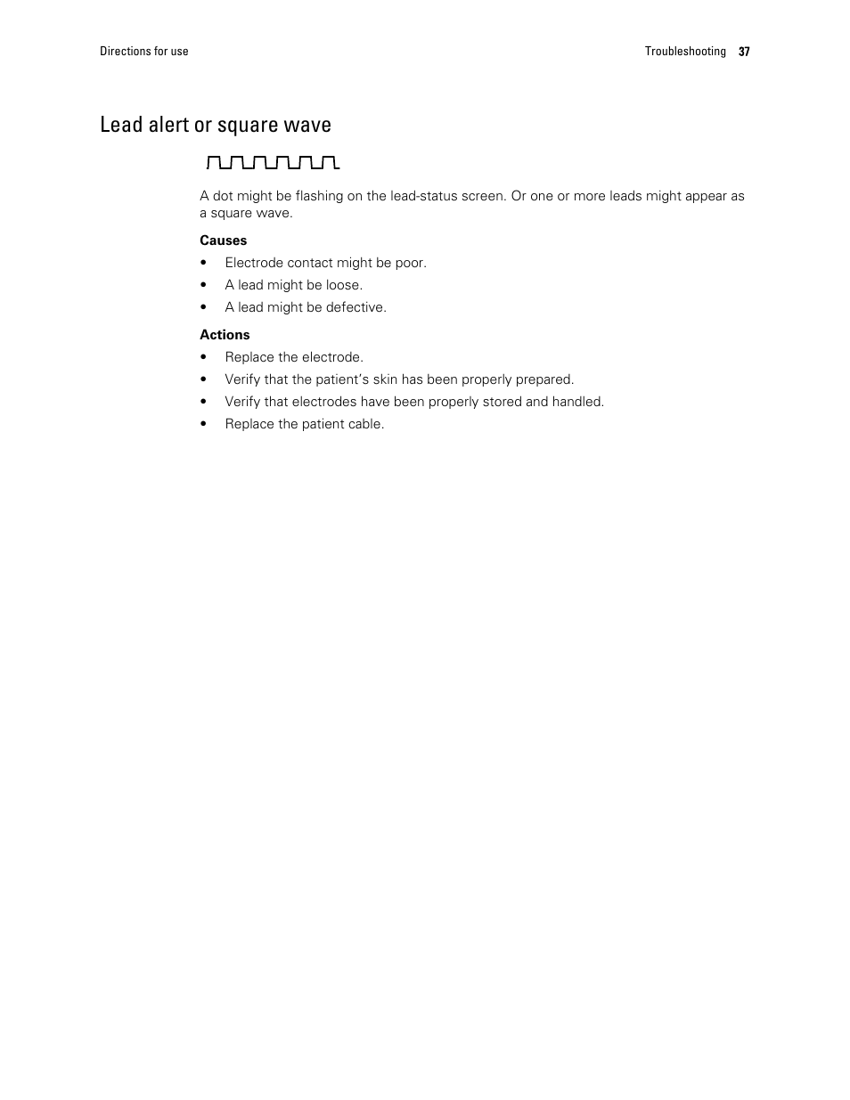 Lead alert or square wave | Welch Allyn CP 50 Plus 12-lead resting electrocardiograph - User Manual User Manual | Page 41 / 52