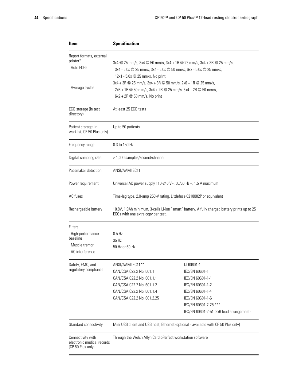 Welch Allyn CP 50 Plus 12-lead resting electrocardiograph - User Manual User Manual | Page 48 / 52
