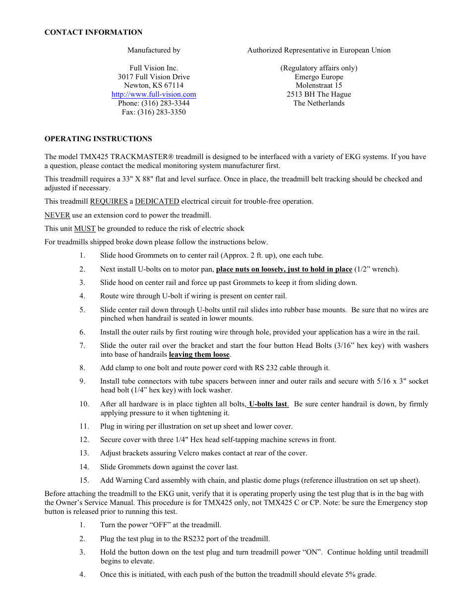 Welch Allyn Trackmaster Treadmill - User Manual User Manual | 2 pages