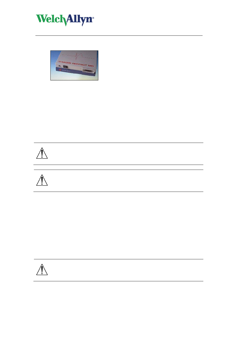 Welch allyn cardioperfect pro recorders, Warning, Caution | Welch Allyn CardioPerfect Workstation Exercise ECG Module - User Manual User Manual | Page 46 / 83