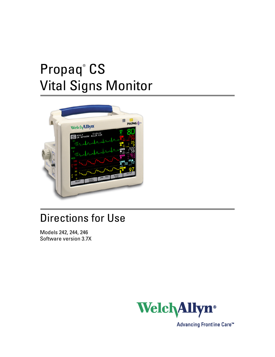 Welch Allyn 246 Propaq CS Vital Signs Monitor v.3.7X - User Manual User Manual | 130 pages