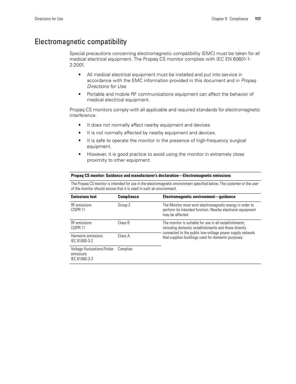 Electromagnetic compatibility | Welch Allyn 246 Propaq CS Vital Signs Monitor v.3.7X - User Manual User Manual | Page 121 / 130