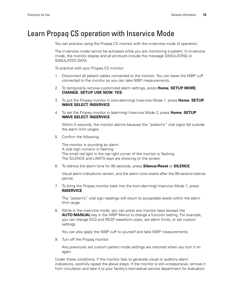 Learn propaq cs operation with inservice mode | Welch Allyn 246 Propaq CS Vital Signs Monitor v.3.7X - User Manual User Manual | Page 17 / 130