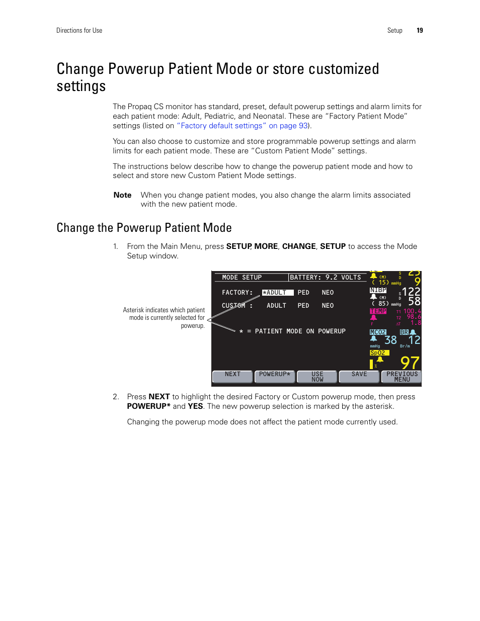 Change the powerup patient mode | Welch Allyn 246 Propaq CS Vital Signs Monitor v.3.7X - User Manual User Manual | Page 23 / 130