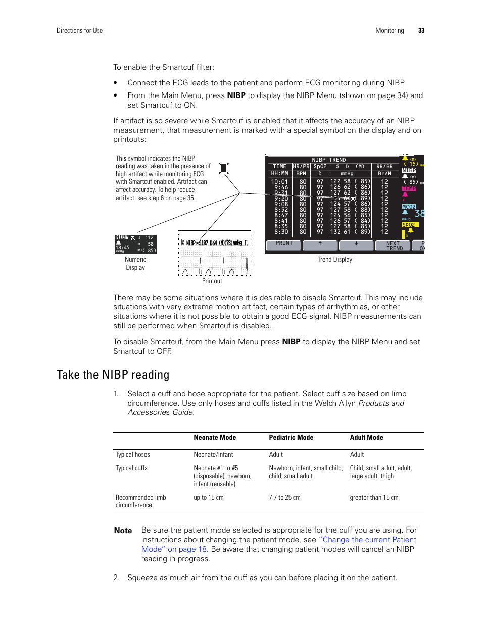 Take the nibp reading | Welch Allyn 246 Propaq CS Vital Signs Monitor v.3.7X - User Manual User Manual | Page 37 / 130