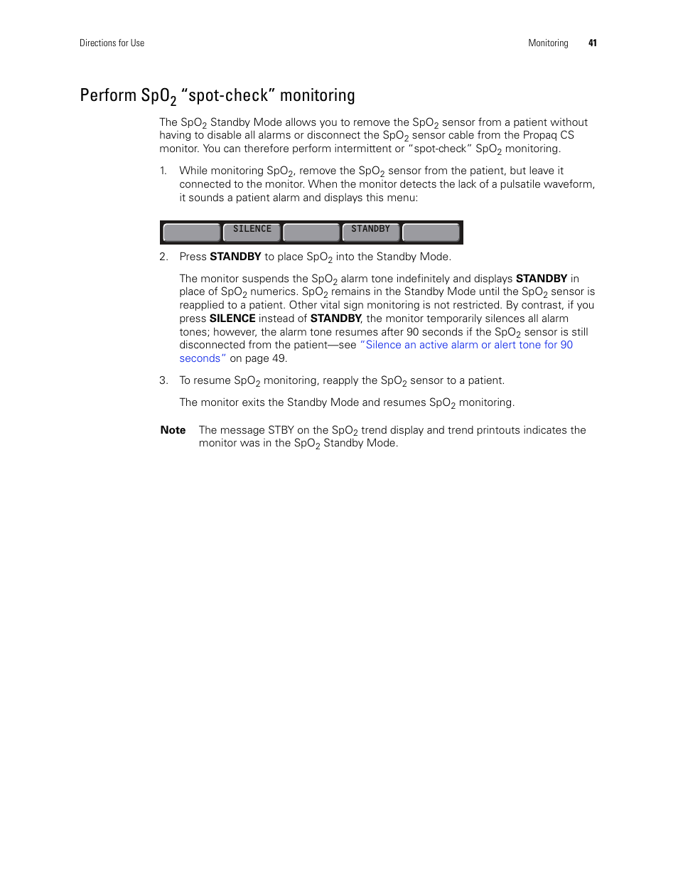 Perform spo, Spot-check” monitoring | Welch Allyn 246 Propaq CS Vital Signs Monitor v.3.7X - User Manual User Manual | Page 45 / 130