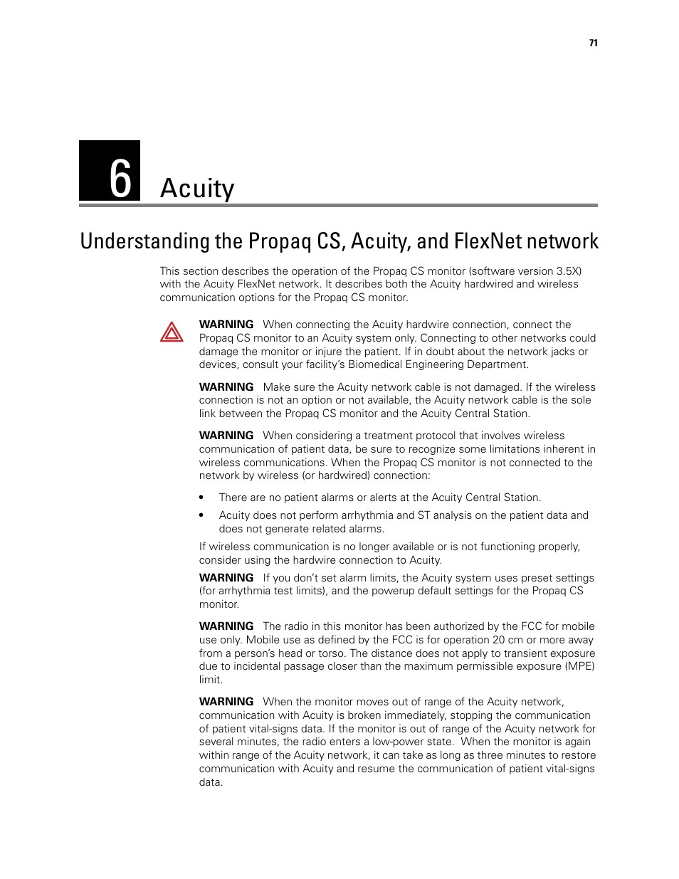 Acuity, 6 - acuity, Understanding the propaq | Cs, acuity, and flexnet network | Welch Allyn 246 Propaq CS Vital Signs Monitor v.3.7X - User Manual User Manual | Page 75 / 130