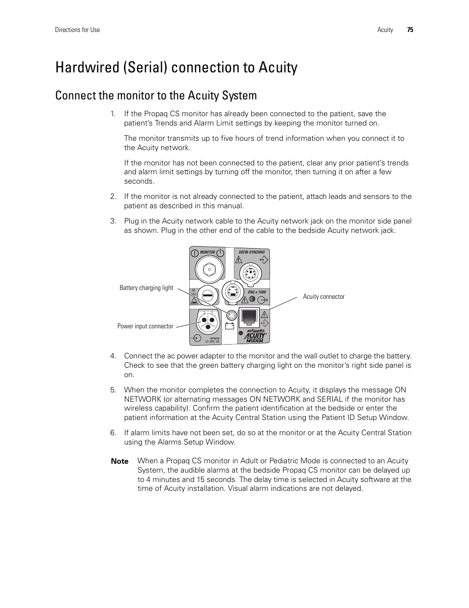 Hardwired (serial) connection to acuity, Connect the monitor to the acuity system | Welch Allyn 246 Propaq CS Vital Signs Monitor v.3.7X - User Manual User Manual | Page 79 / 130