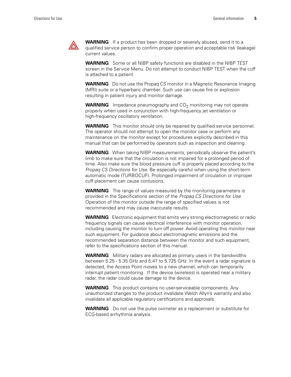 Welch Allyn 246 Propaq CS Vital Signs Monitor v.3.7X - User Manual User Manual | Page 9 / 130