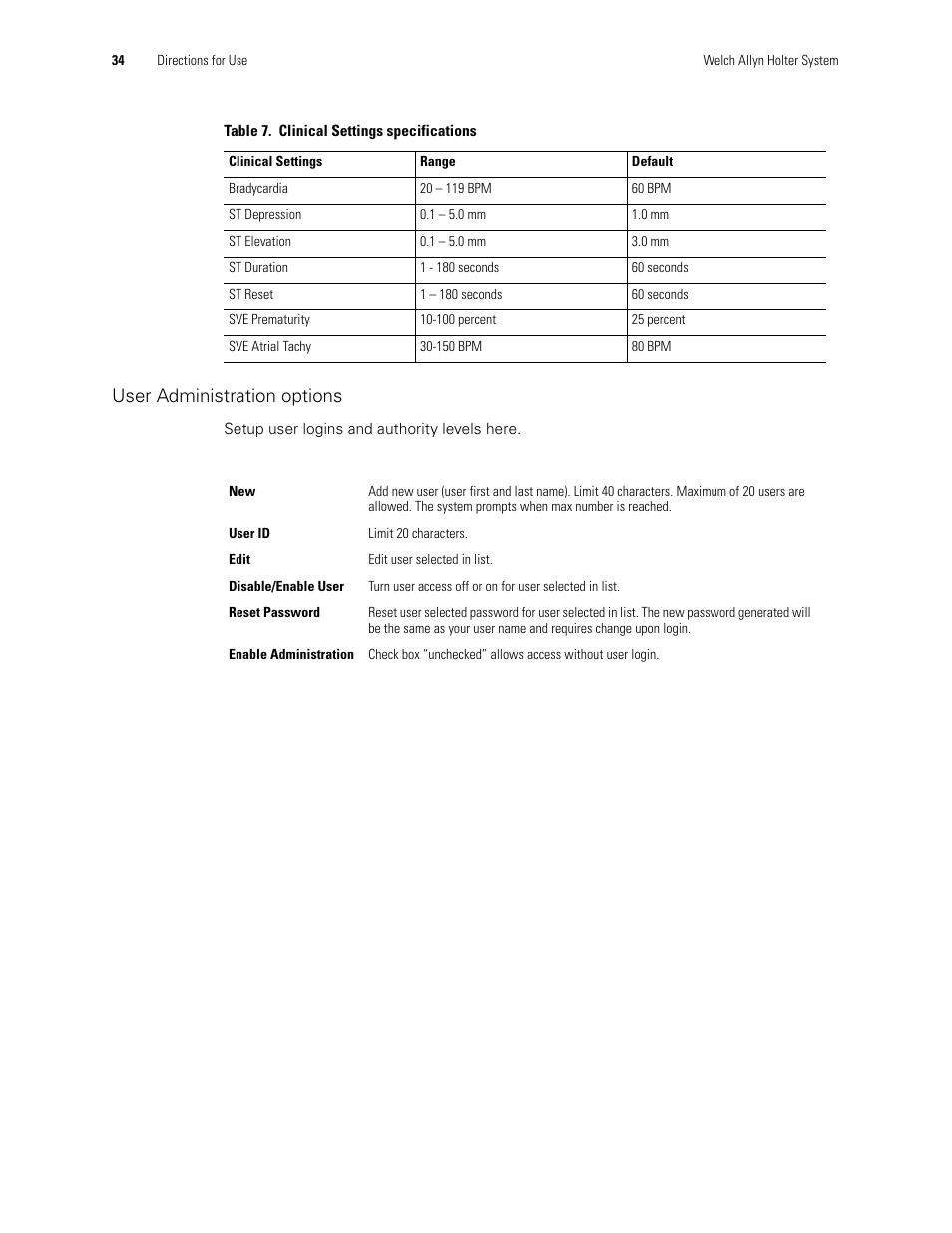 User administration options | Welch Allyn Holter System - User Manual User Manual | Page 38 / 70