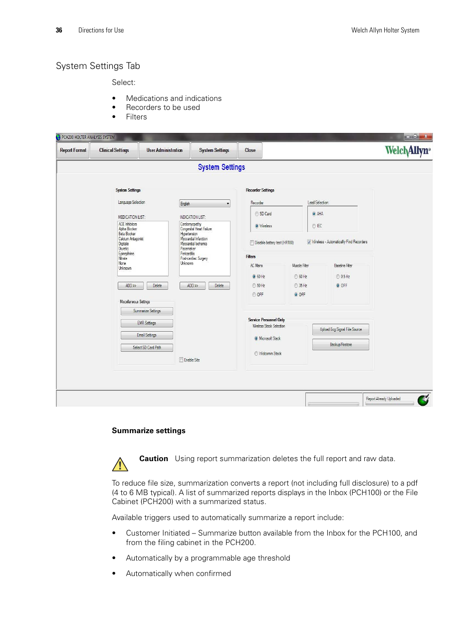 System settings tab | Welch Allyn Holter System - User Manual User Manual | Page 40 / 70