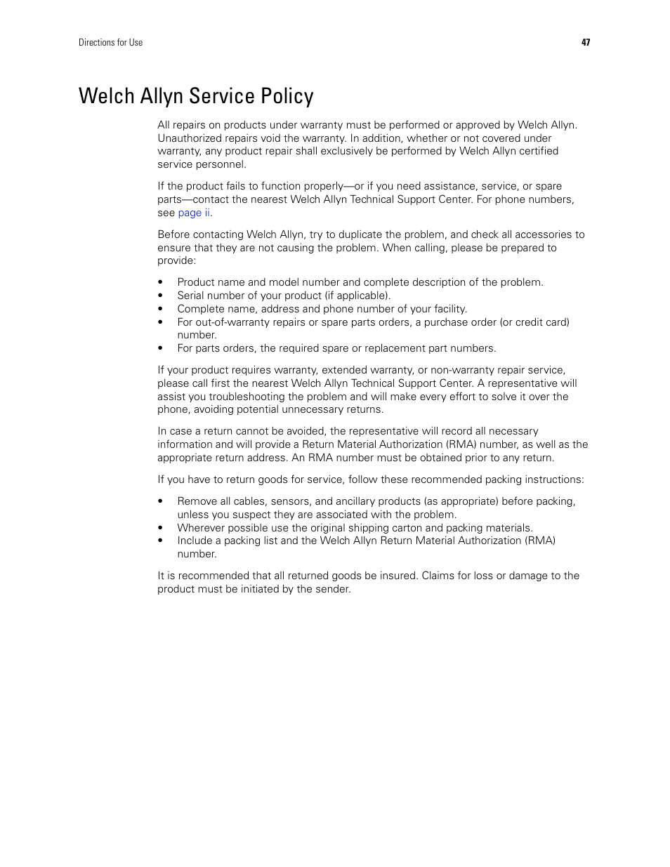 Welch allyn service policy | Welch Allyn Holter System - User Manual User Manual | Page 51 / 70