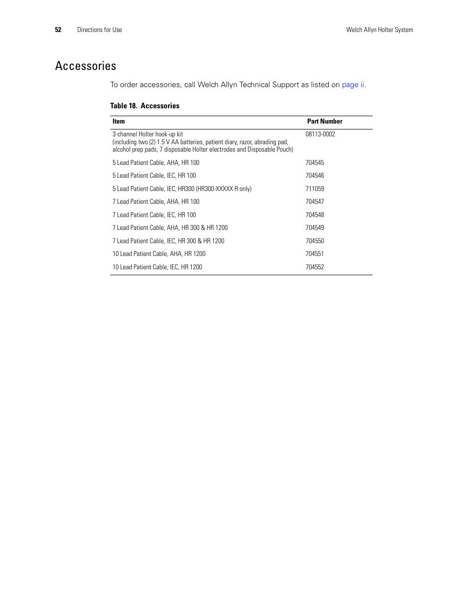Accessories | Welch Allyn Holter System - User Manual User Manual | Page 56 / 70
