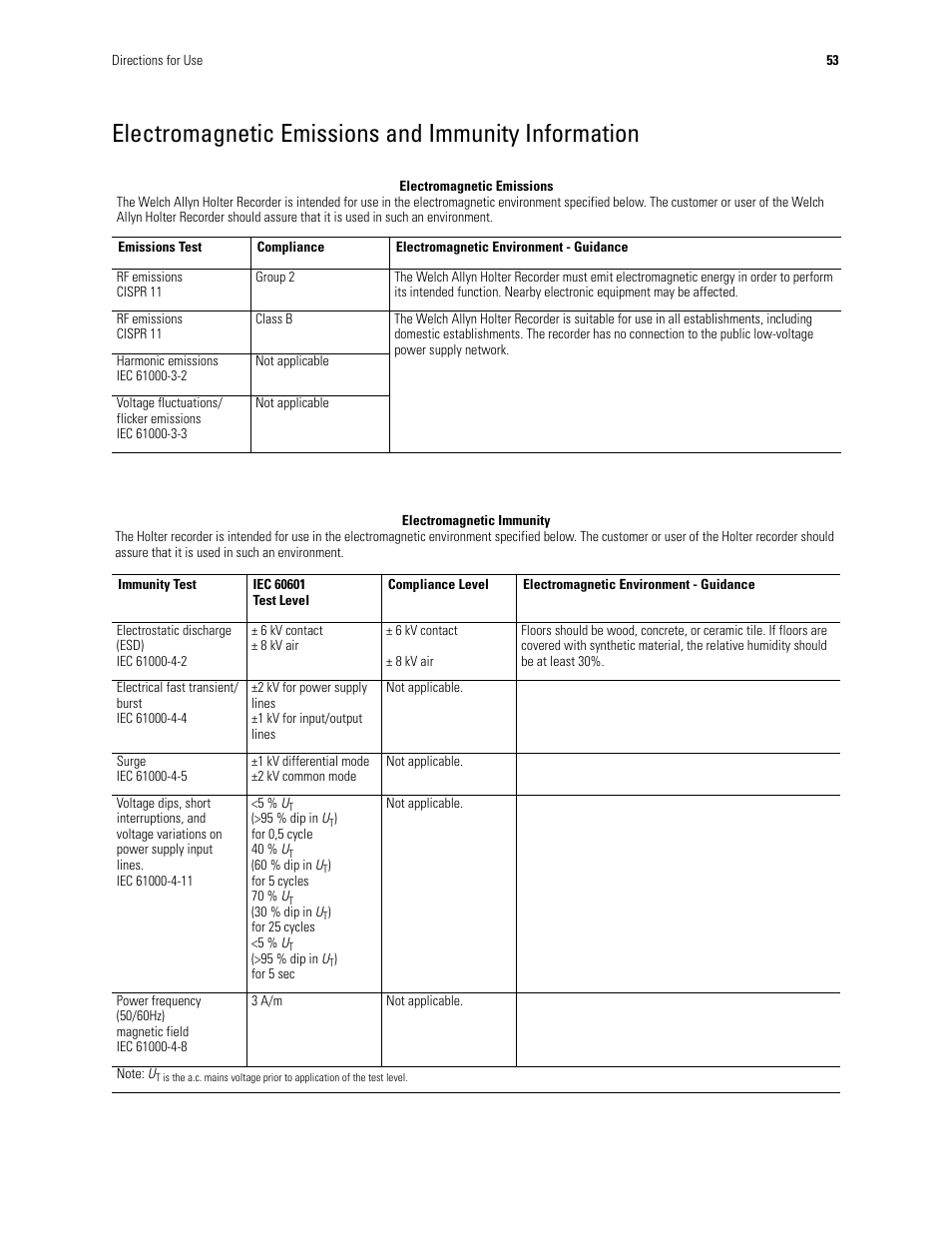 Electromagnetic emissions and immunity information | Welch Allyn Holter System - User Manual User Manual | Page 57 / 70