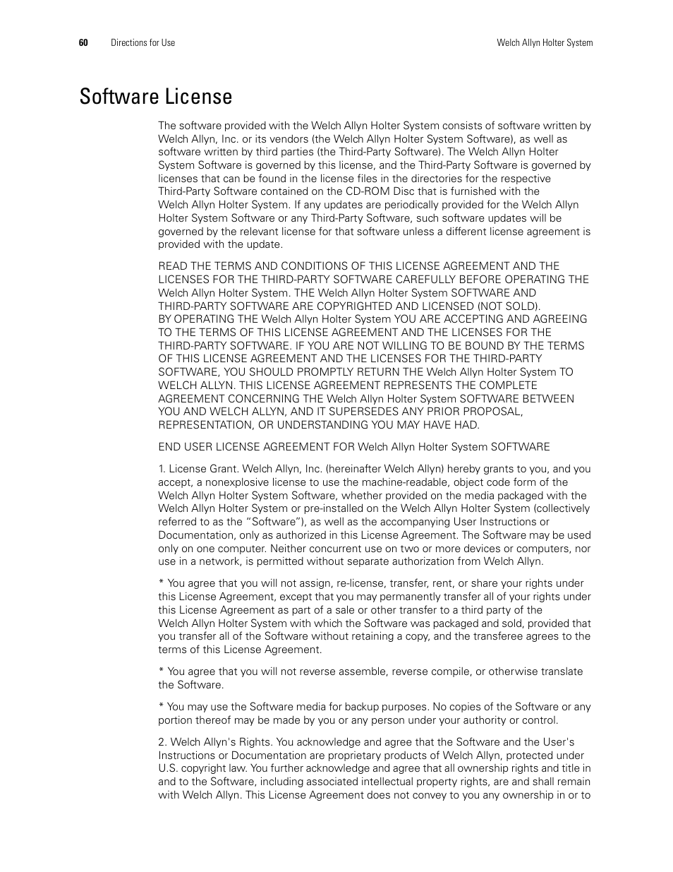 Software license | Welch Allyn Holter System - User Manual User Manual | Page 64 / 70