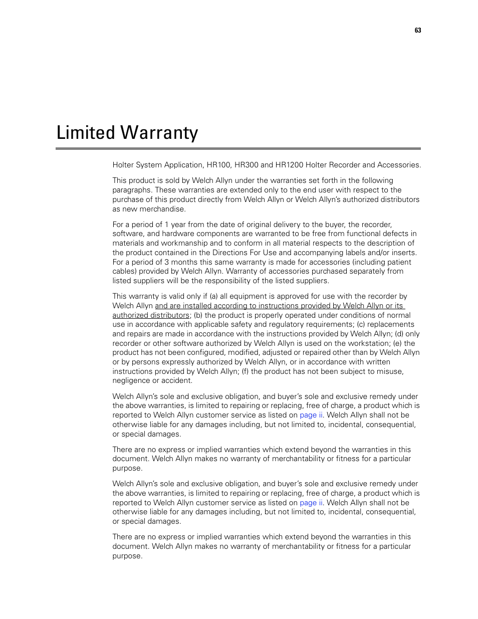 Limited warranty | Welch Allyn Holter System - User Manual User Manual | Page 67 / 70