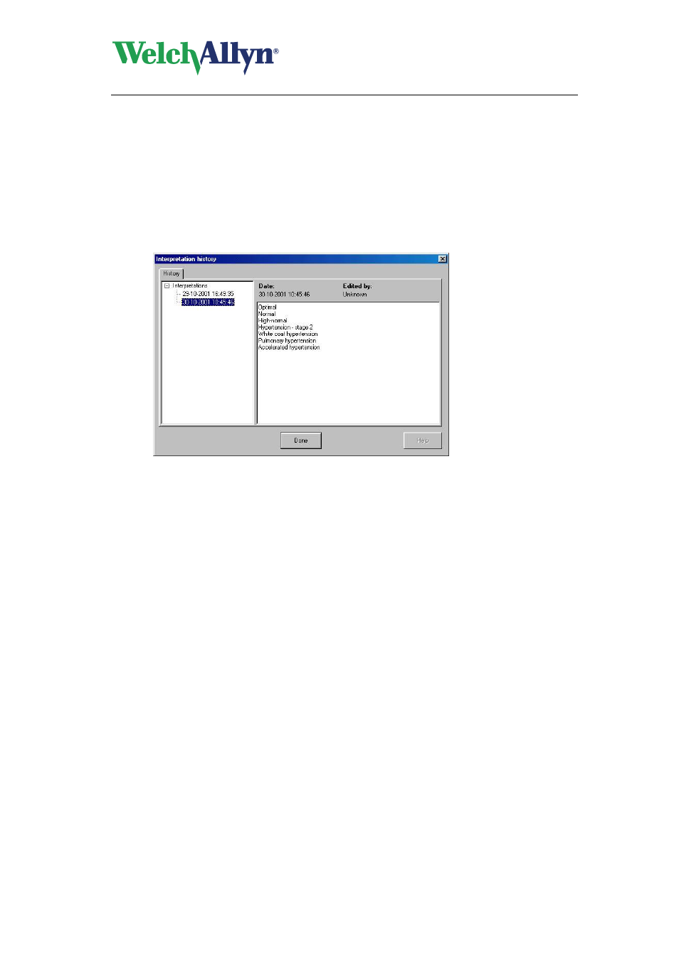 2 view interpretation history, To view the interpretation history, Cardioperfect workstation | Abp module - user manual | Welch Allyn CardioPerfect Workstation ABP Module - User Manual User Manual | Page 28 / 40