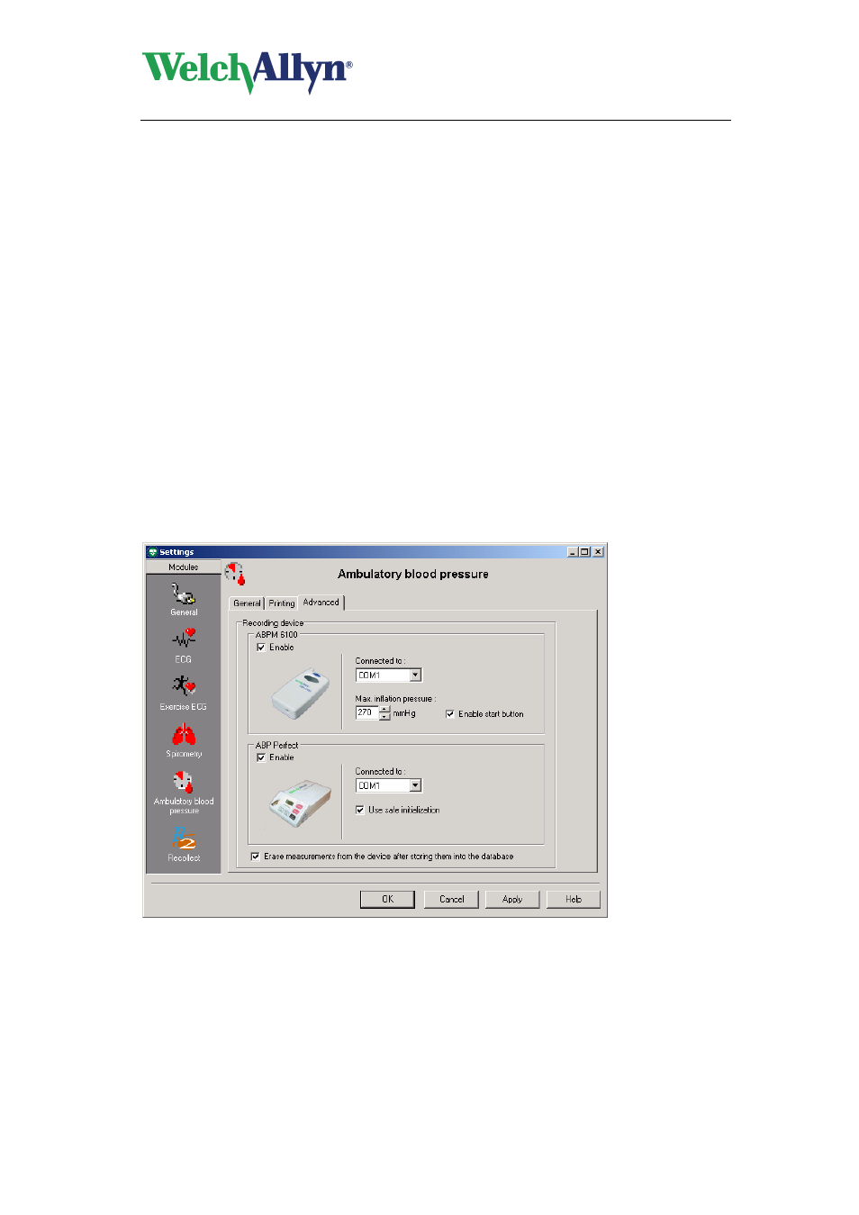 3 abp settings- printing tab, 4 abp settings- advanced tab, Cardioperfect workstation | Abp module - user manual | Welch Allyn CardioPerfect Workstation ABP Module - User Manual User Manual | Page 31 / 40