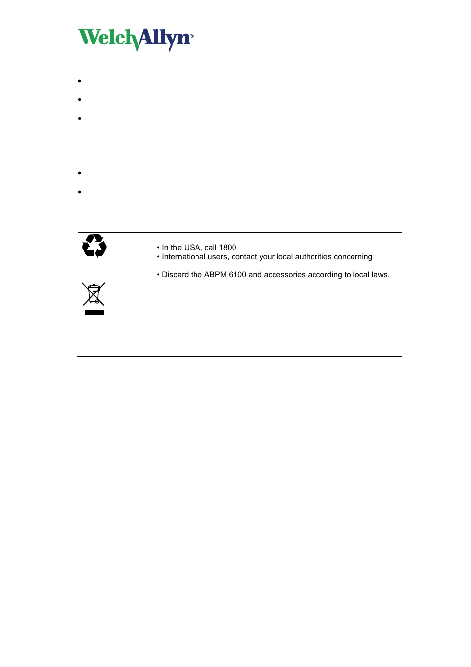 Classification, Discarding the equipment, Abpm 6100 hardware manual | Welch Allyn ABPM 6100 Hardware - User Manual User Manual | Page 22 / 28
