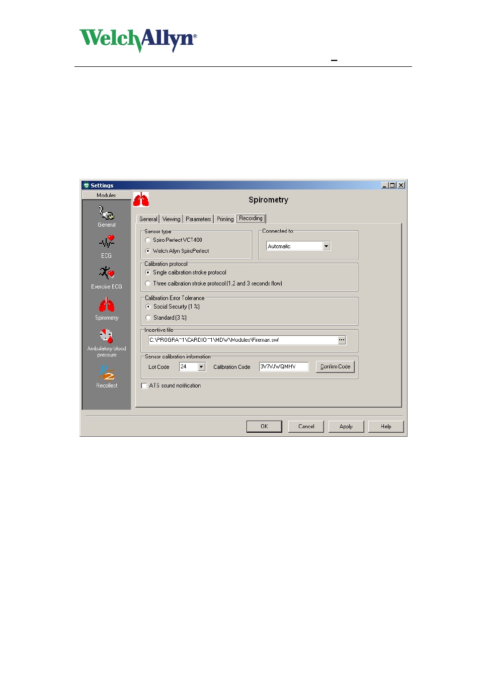 5 recording tab, Recording tab, Cardioperfect workstation | Spiroperfect module – user manual | Welch Allyn CardioPerfect Workstation SpiroPerfect Module - User Manual User Manual | Page 28 / 95